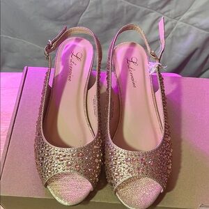lorenzo Rose Gold Jeweled Slingback Peep-Toe Heels.  Size:  8